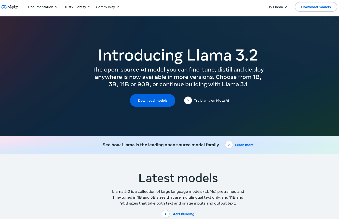 a screenshot of the llama website