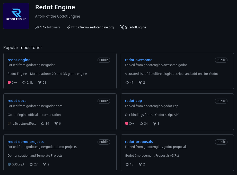 a screenshot of the redot engine github project page with an older logo