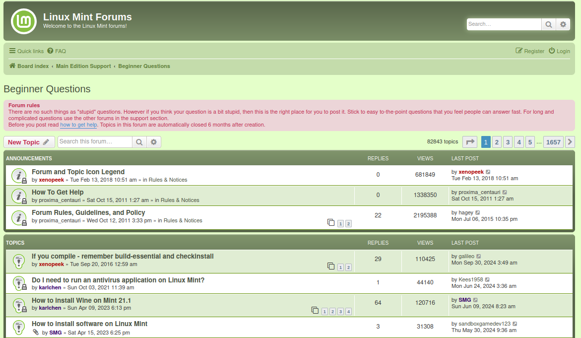 a screenshot of linux mint forums