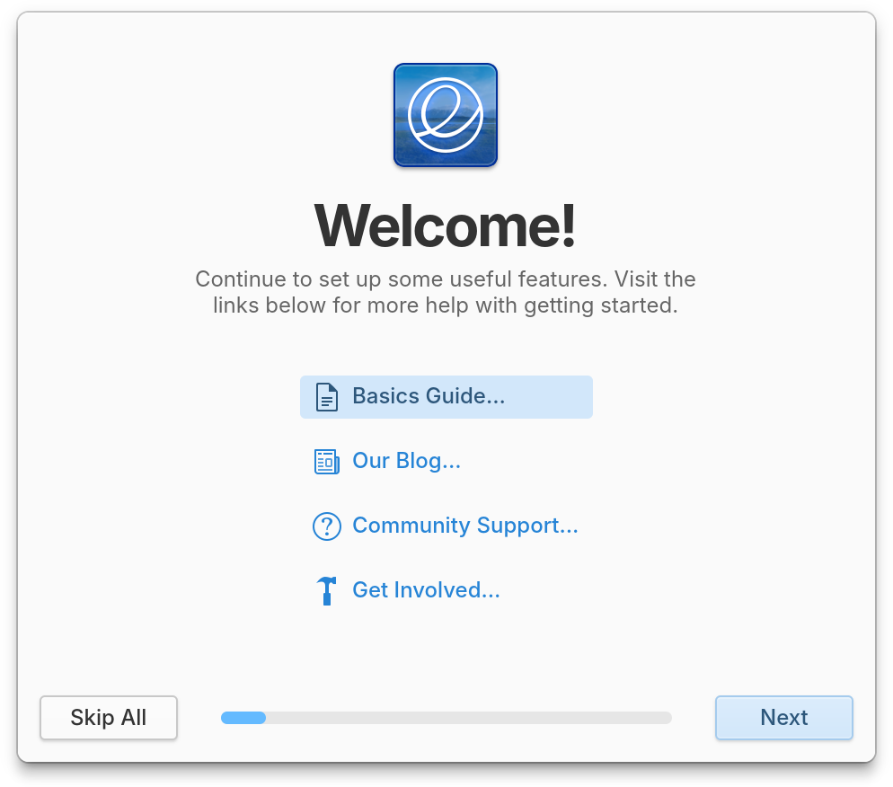 elementary os 8 onboarding screen