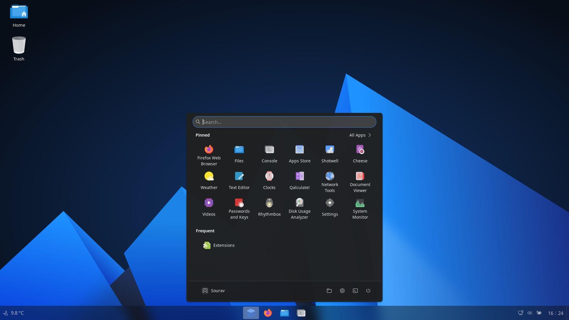 a screenshot of anduinos with the app launcher open