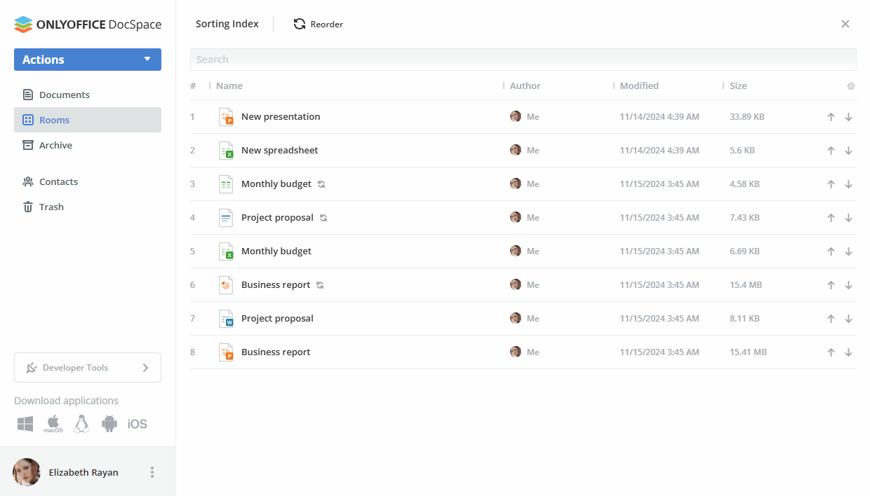 a screenshot of onlyoffice docspace 3.0 virtual data room in action