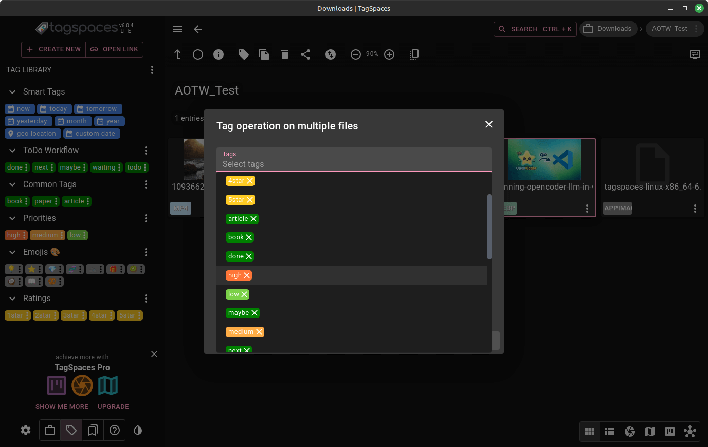 a screenshot of tagspaces file tagging feature