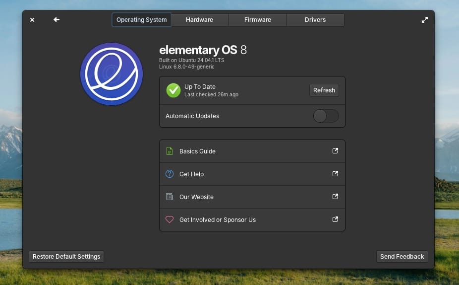 elementary os 8 system updates via system settings