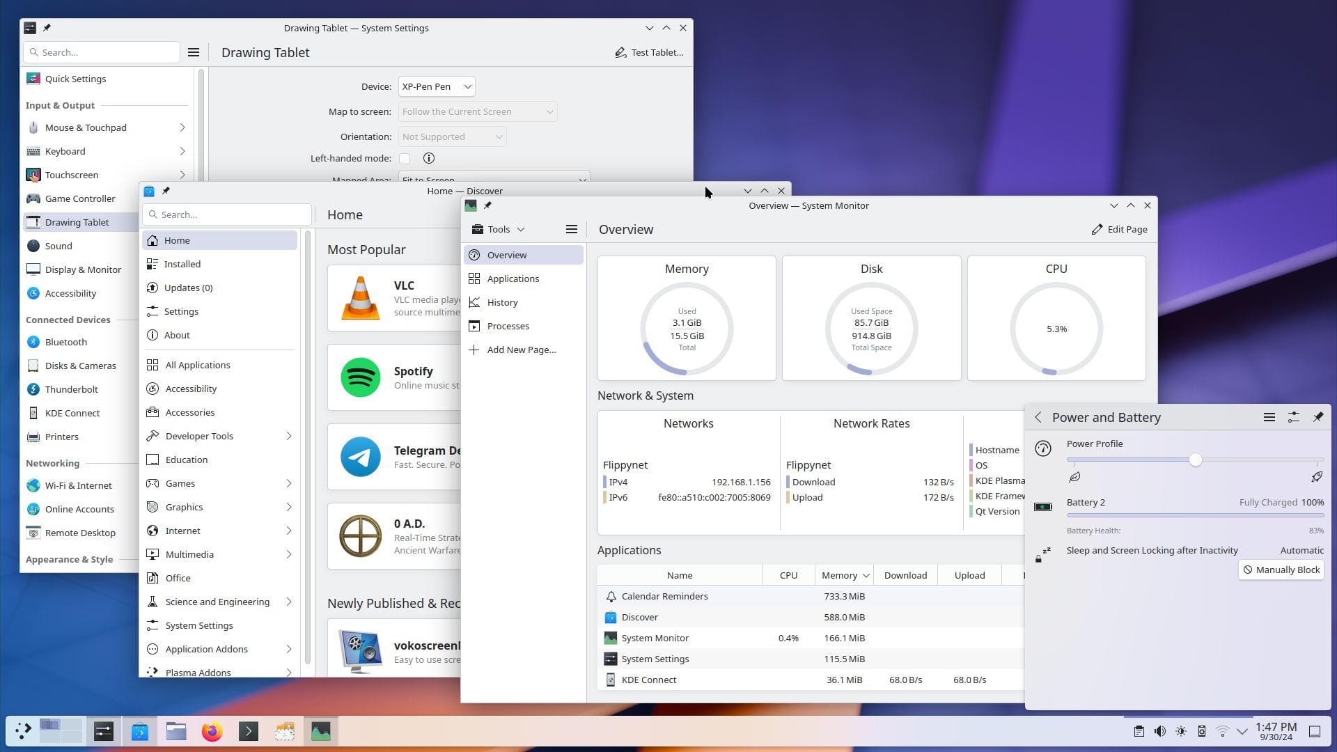 a screenshot of kde plasma 6.2 with many applications open