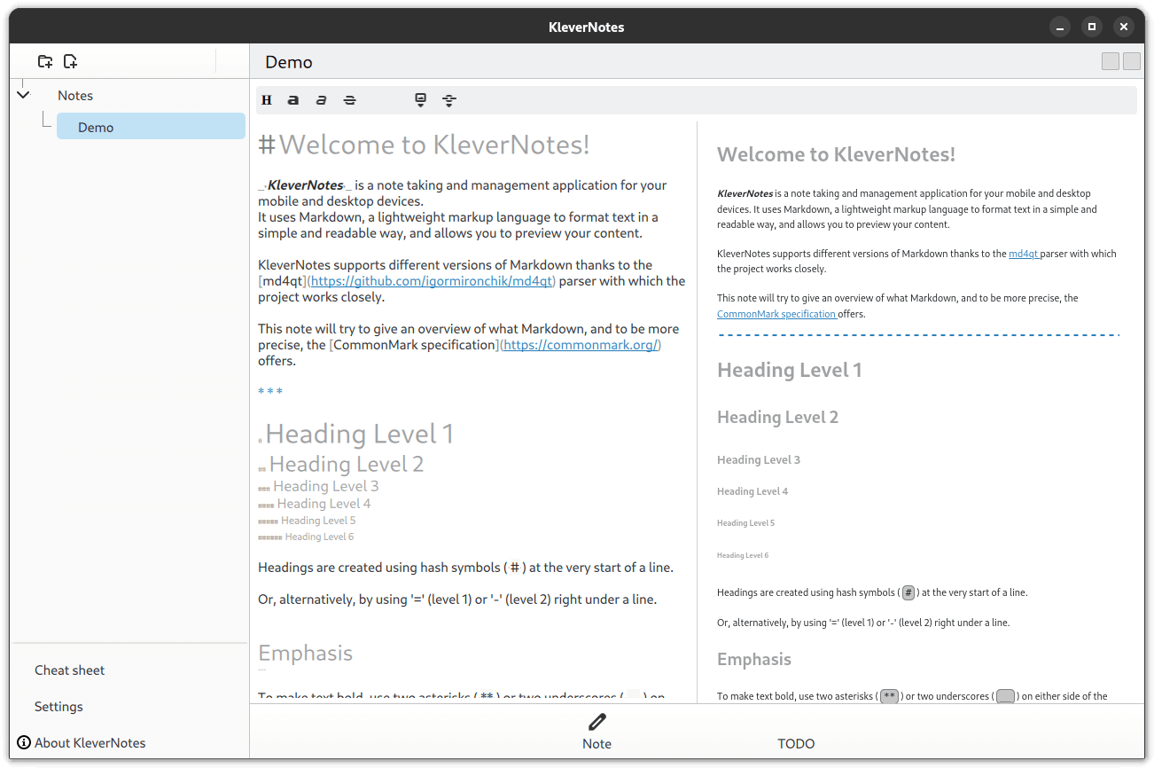 a screenshot of klevernotes with the demo note open