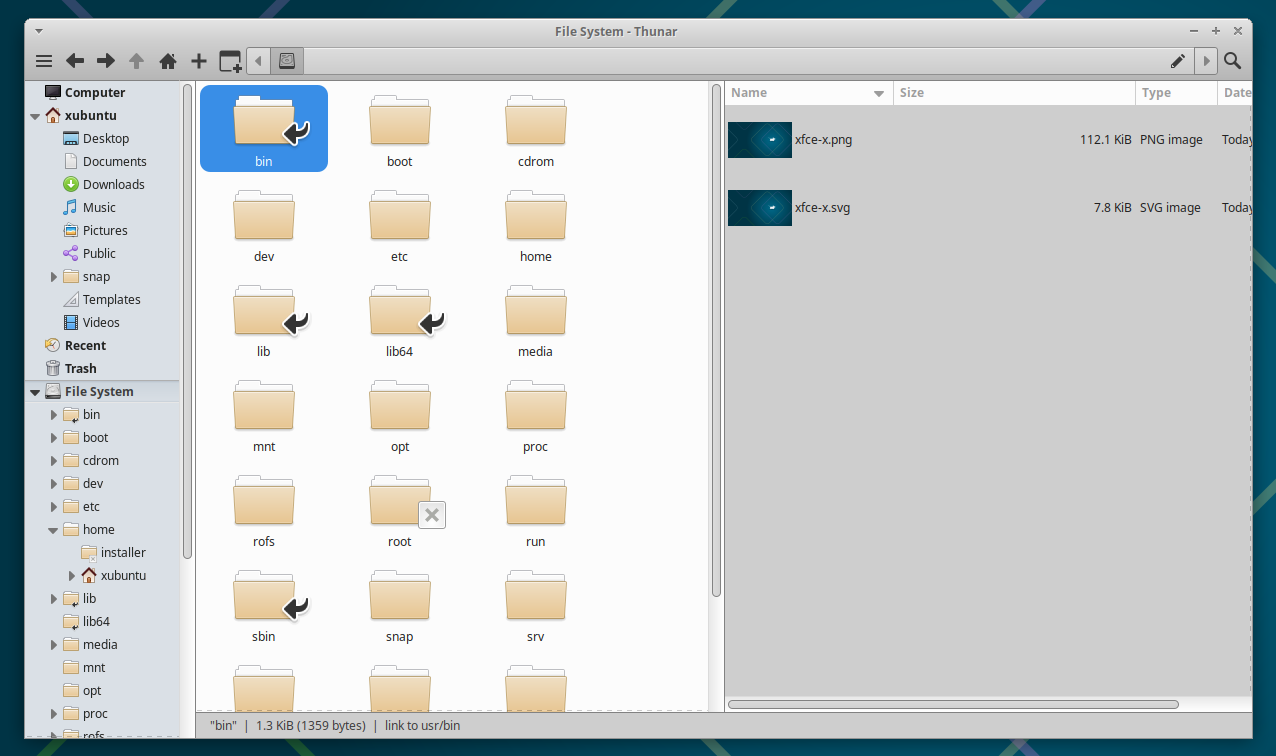 a screenshot of a daily build of xubuntu 25.04 running xfce 4.20 pre2 with the thunar file manager open