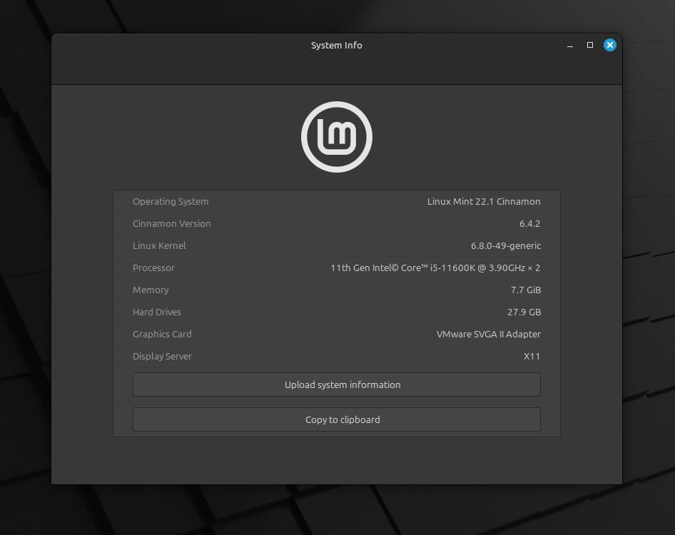 linux mint 22.1 cinnamon about screen