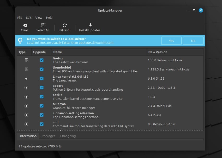 linux mint 22.1 update manager