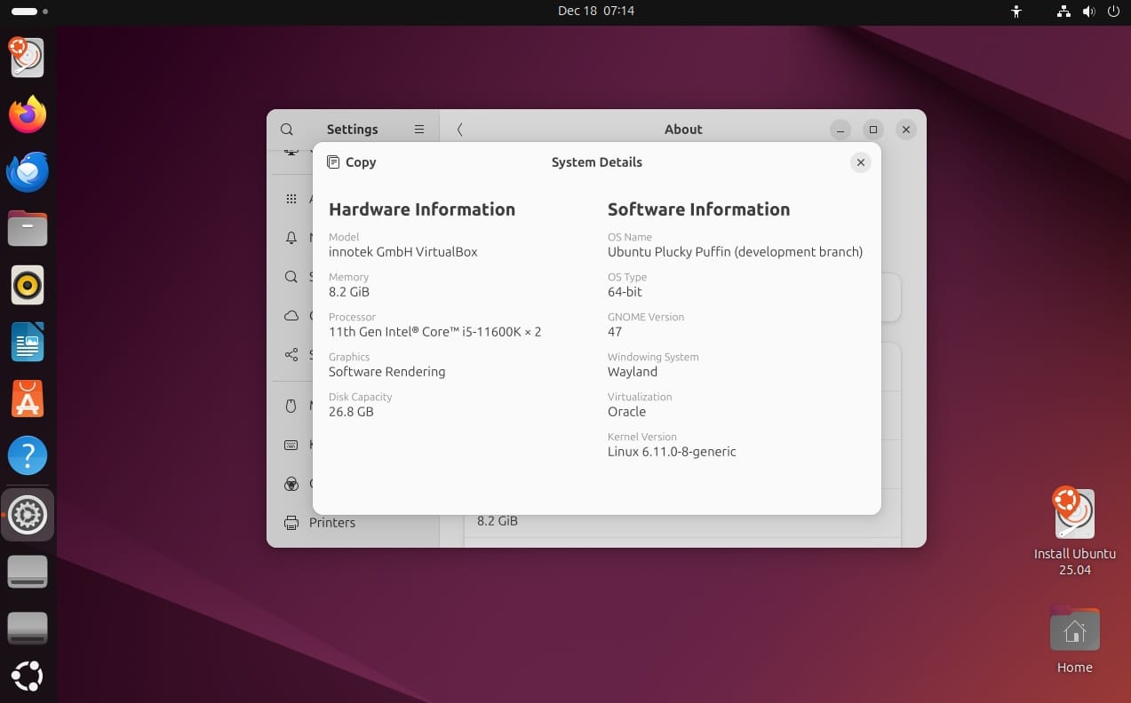 ubuntu 25.04 daily build screenshot