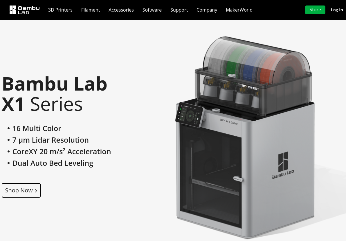 a screenshot that shows the official website of bambu lab with the page for their x1 series of 3d printers open