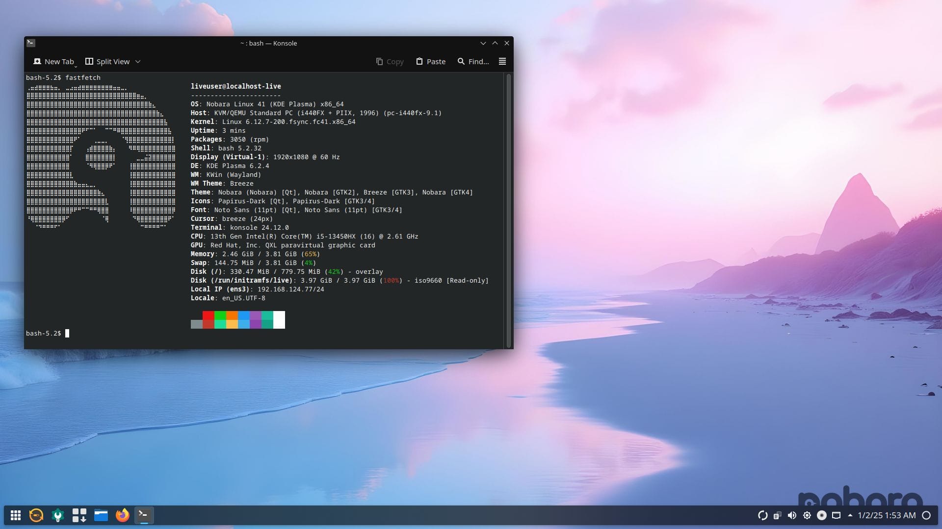 a screenshot of nobara 41 with fastfetch output being shown