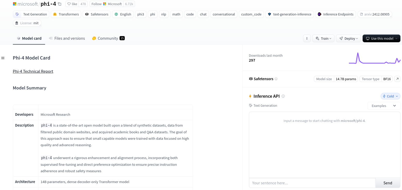 a screenshot of the phi-4 page on hugging face