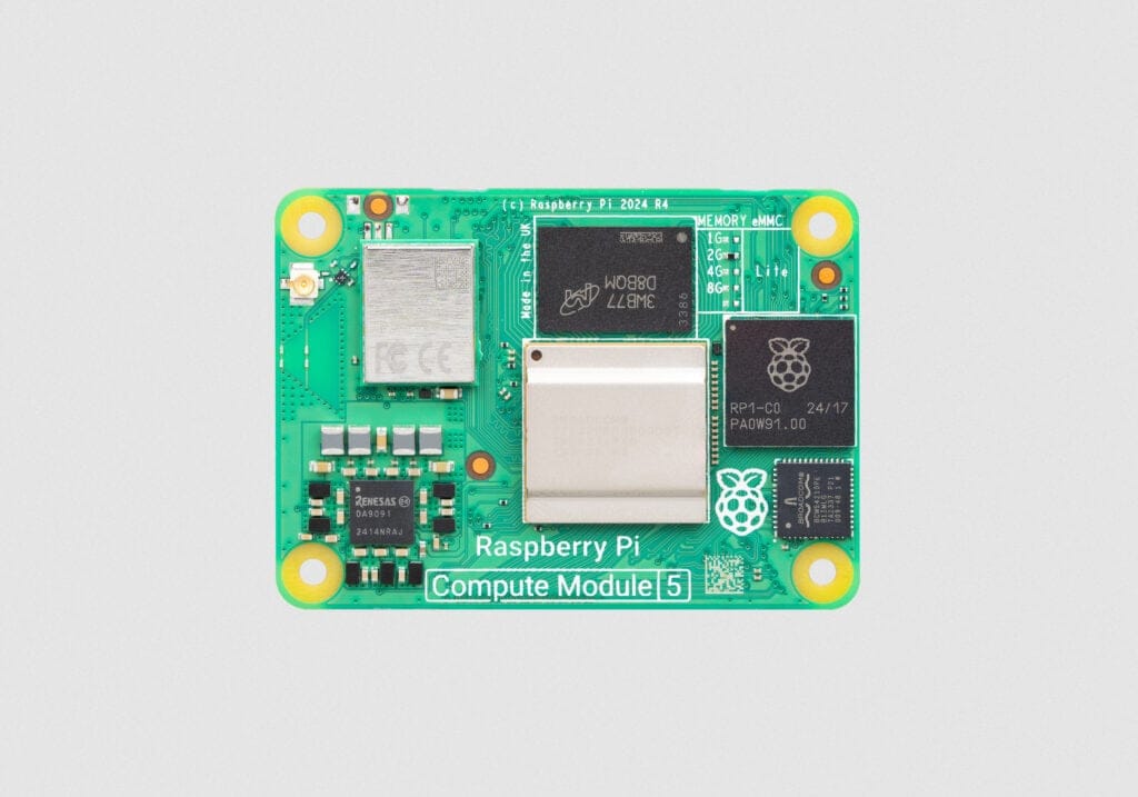 a photo that shows the raspberry pi compute module 5 against a white background