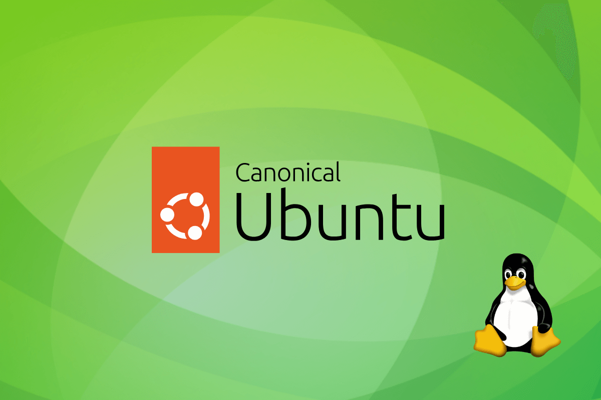 an illustration that shows the logo of ubuntu with canonical written at the top and tux at lower-right against a mixed green abstract background