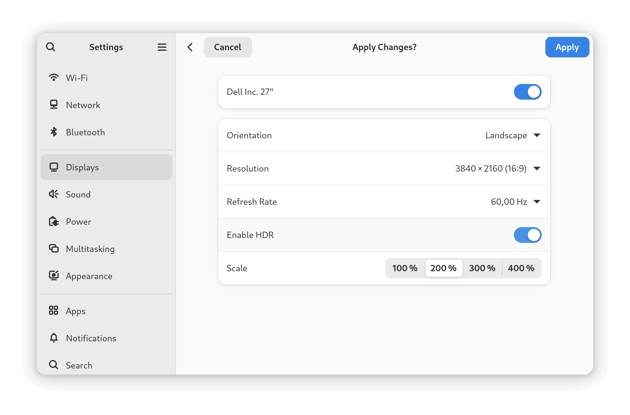 gnome 48's new enable hdr toggle when supported displays are connected