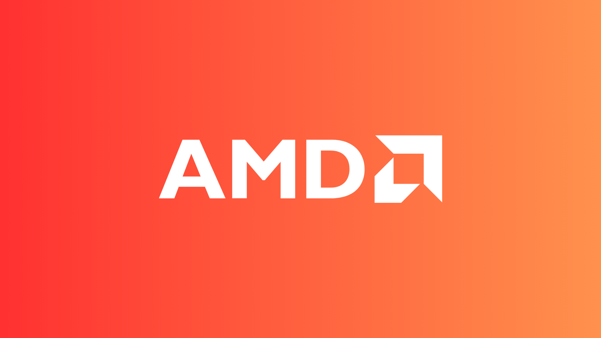 the image has a orange gradient background with the amd logo in the middle