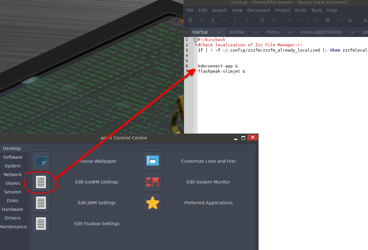 antix control centre startup apps configuration via icewm settings