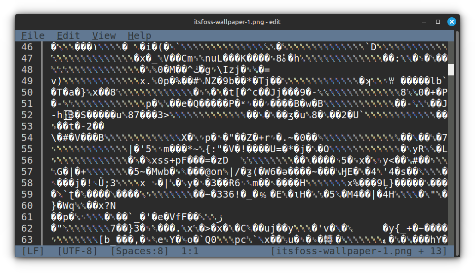 Trying to open an image file in MS Edit. Although it shows image file in the menu, it cannot bviously open image file. This screenshot shows the output in MS Edit when we try to open an image in MS Edit.