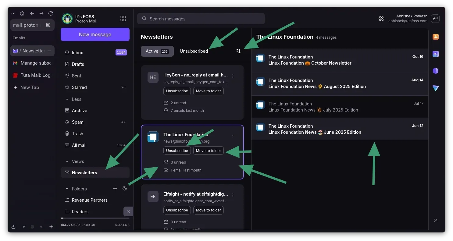 Newsletter view in Protonmail