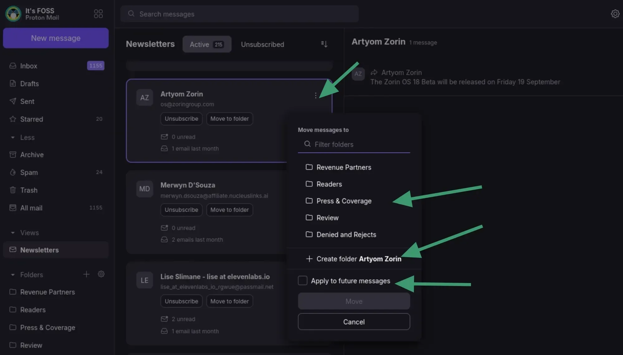 Manage emails instead of subscribing