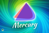 the endeavouros logo is placed in front of a swirling background with mercury written below it