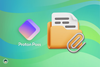 proton pass logo on left, a file attachment illustration on the right