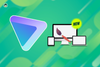 proton vpn logo, an illustration with a smartphone, monitor, and laptop on the left, with new written above