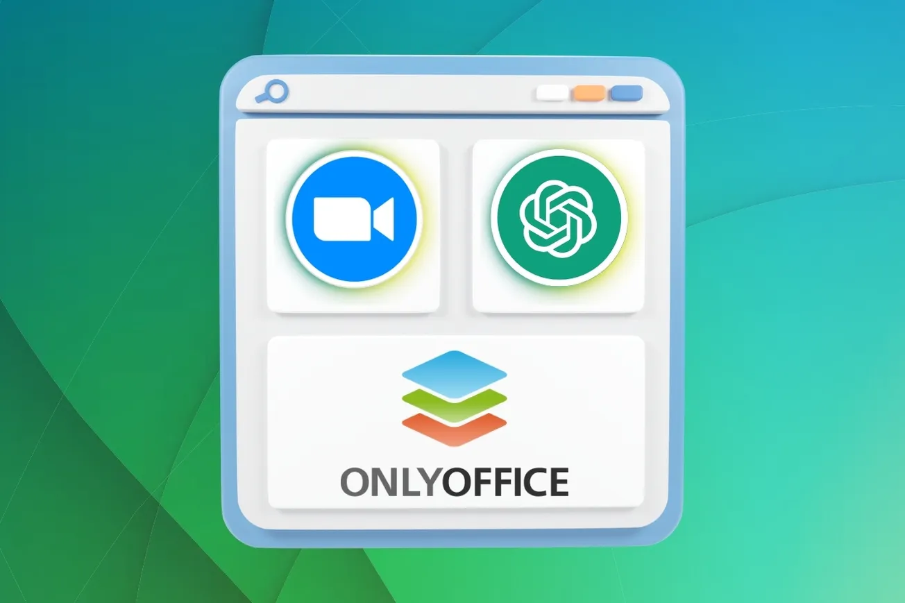 image with onlyoffice, zoom, and openAI logo