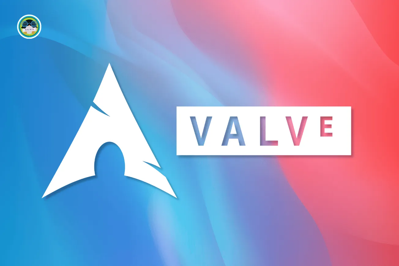 arch logo and valve logo in blue-red background