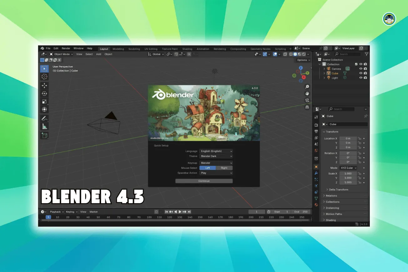 blender 4.3 release article hero image with a screenshot of the app