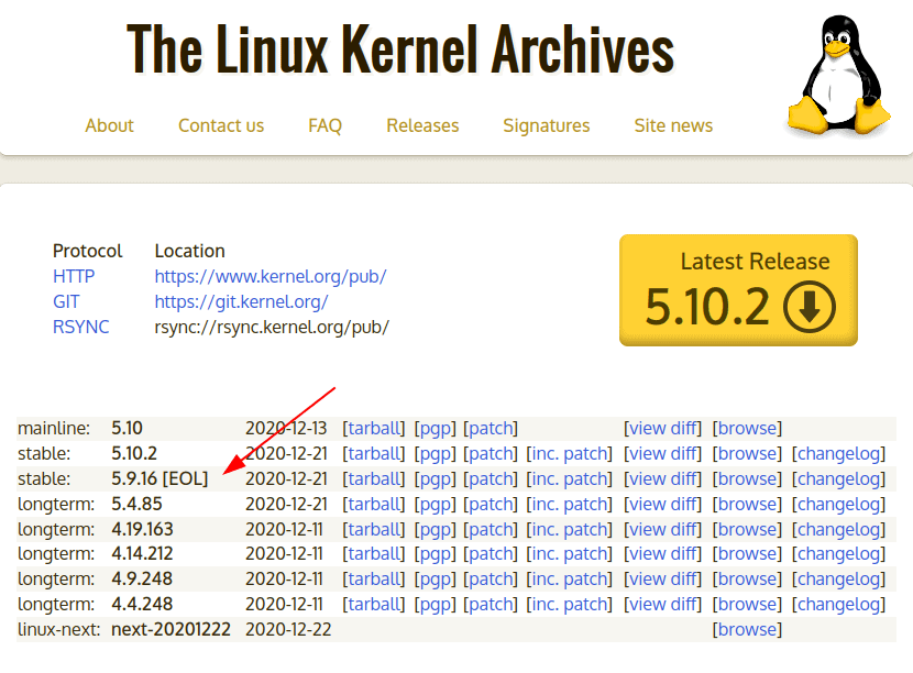 Linux kernel 5.9 EOL