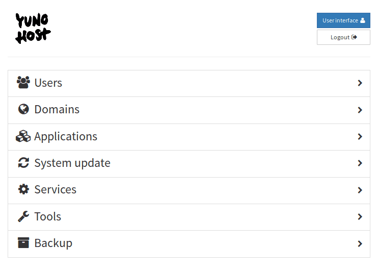 Web Admin interface of YunoHost