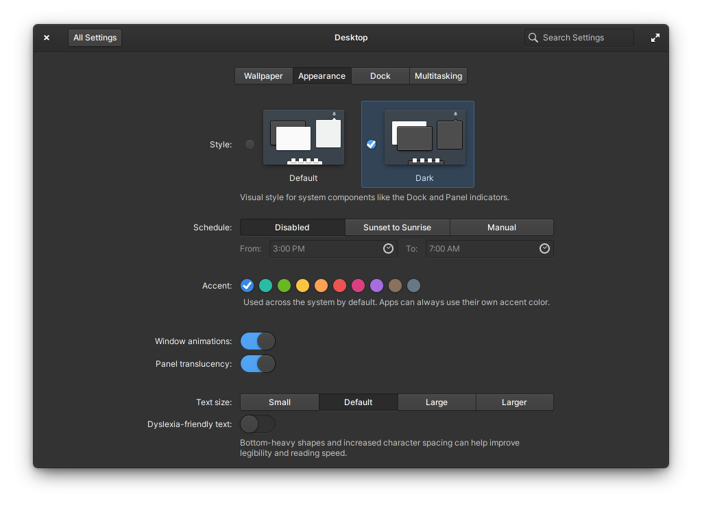 elementary os 6 dark theme settings