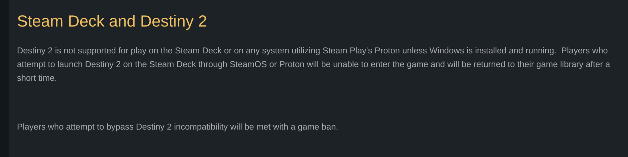 bungie rejects steam deck linux threatens